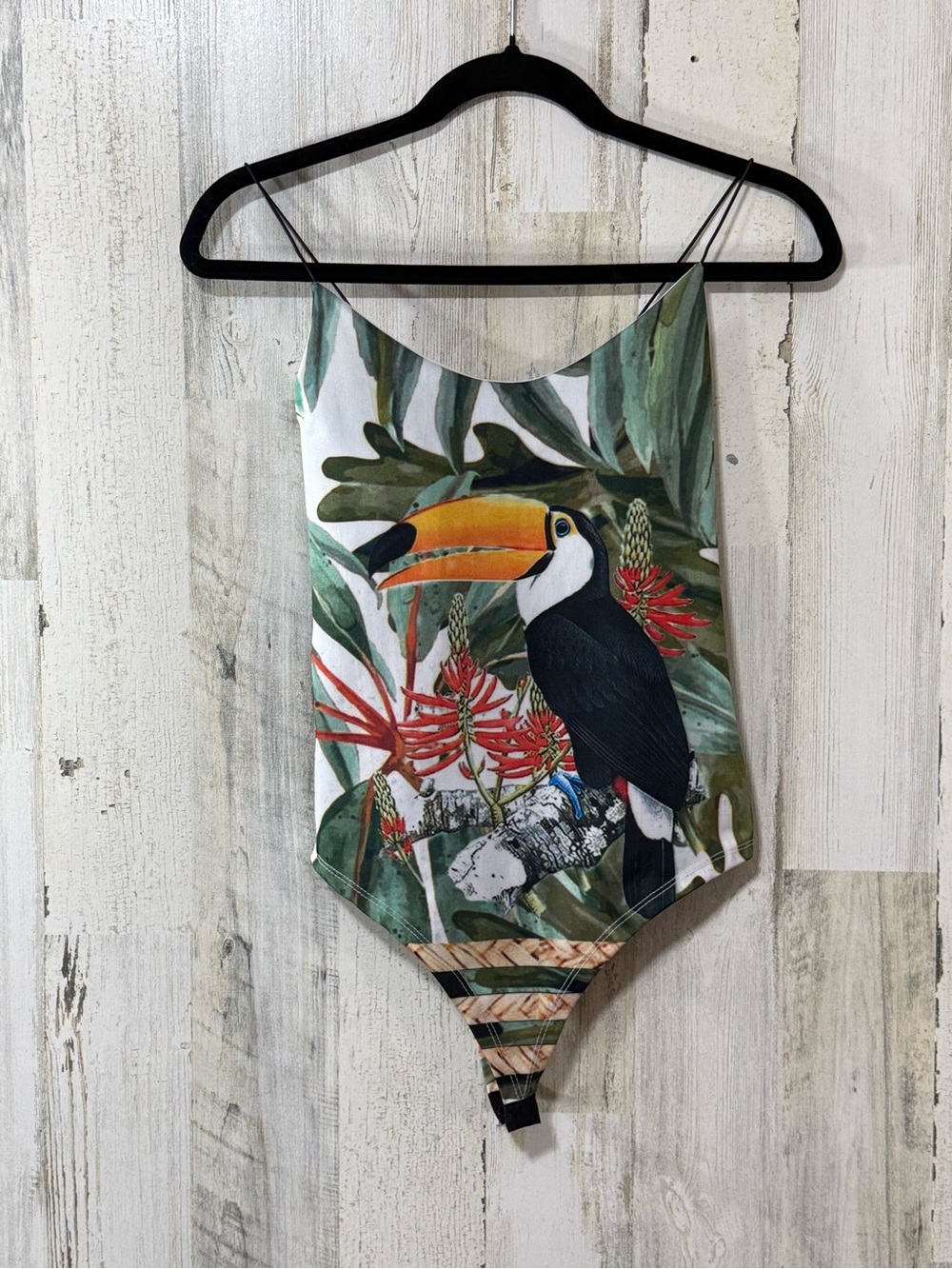 Tropical Toucan Print Bodysuit - Green/Black